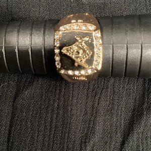 Masonic Gold and Black Ring with Crystal Accents 1-A